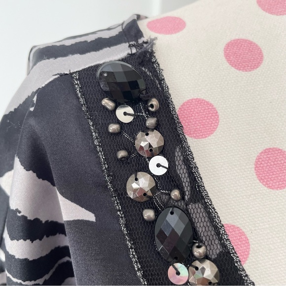 Suzi Chen For Maggy Boutique Floral Zebra Beaded Belted Dress Black Women’s 4 - Picture 10 of 10